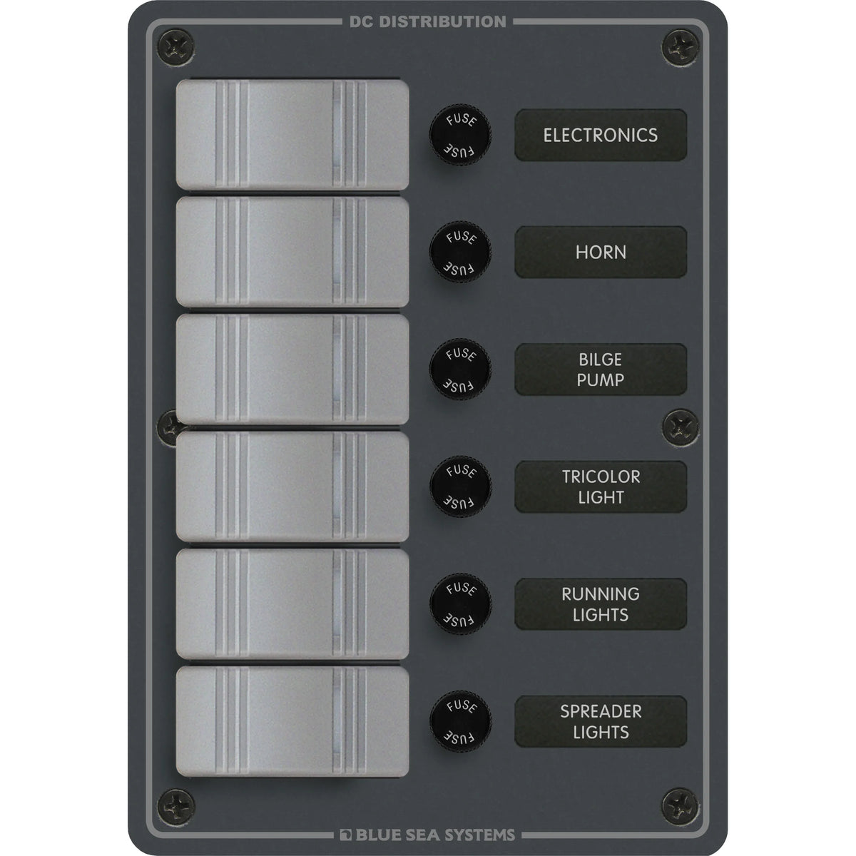 Blue Sea Systems Contura DC Switch Panel, Water Resistant, 12/24V DC, ON-OFF Switches, Slate Gray Finish — Quality Boat Parts