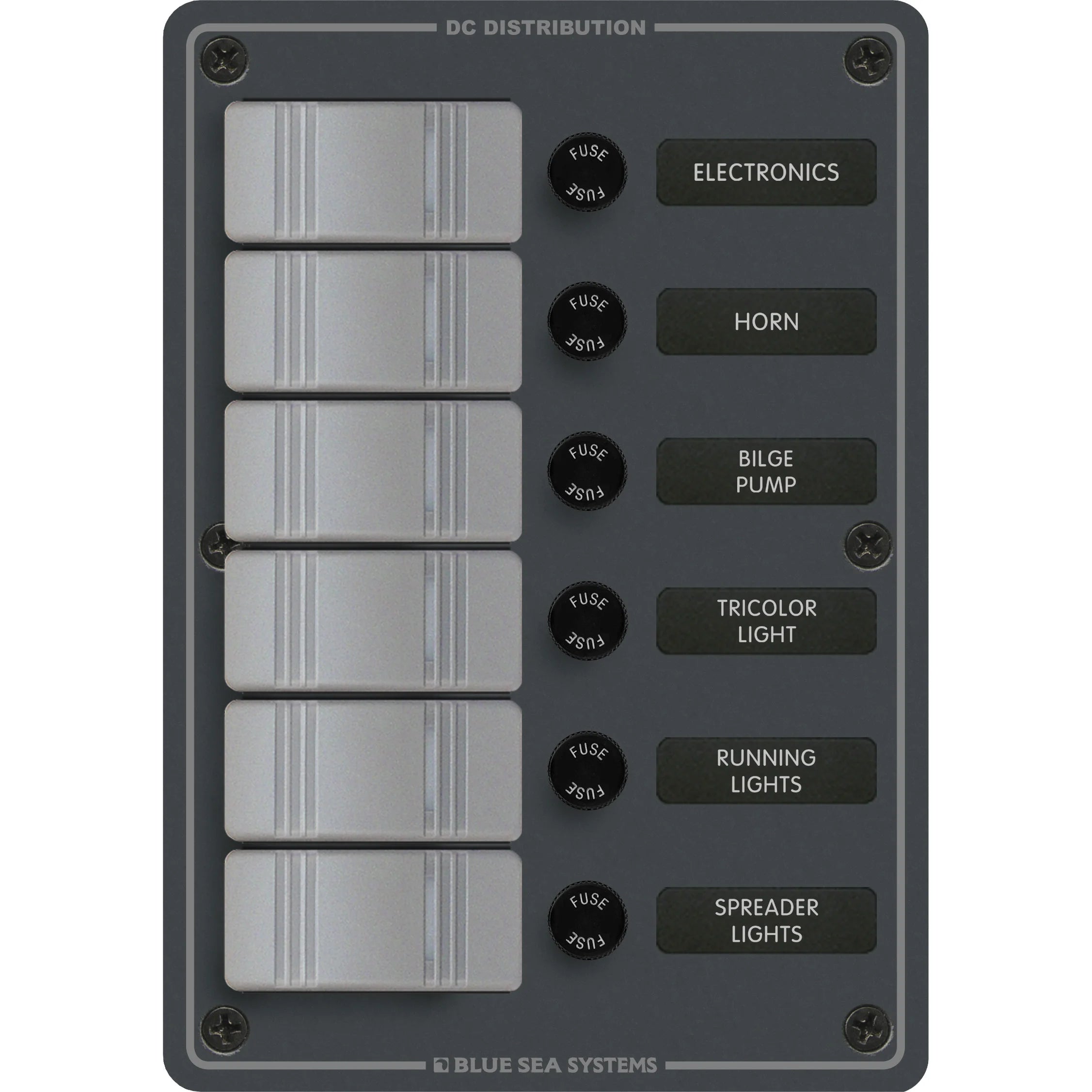 Blue Sea Systems Contura DC Switch Panel, Water Resistant, 12/24V DC, ON-OFF Switches, Slate Gray Finish — Quality Boat Parts