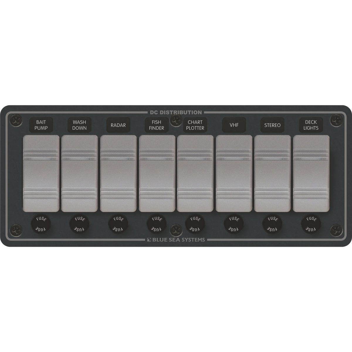 Blue Sea Systems Contura DC Switch Panel, Water Resistant, 12/24V DC, ON-OFF Switches, Slate Gray Finish — Quality Boat Parts