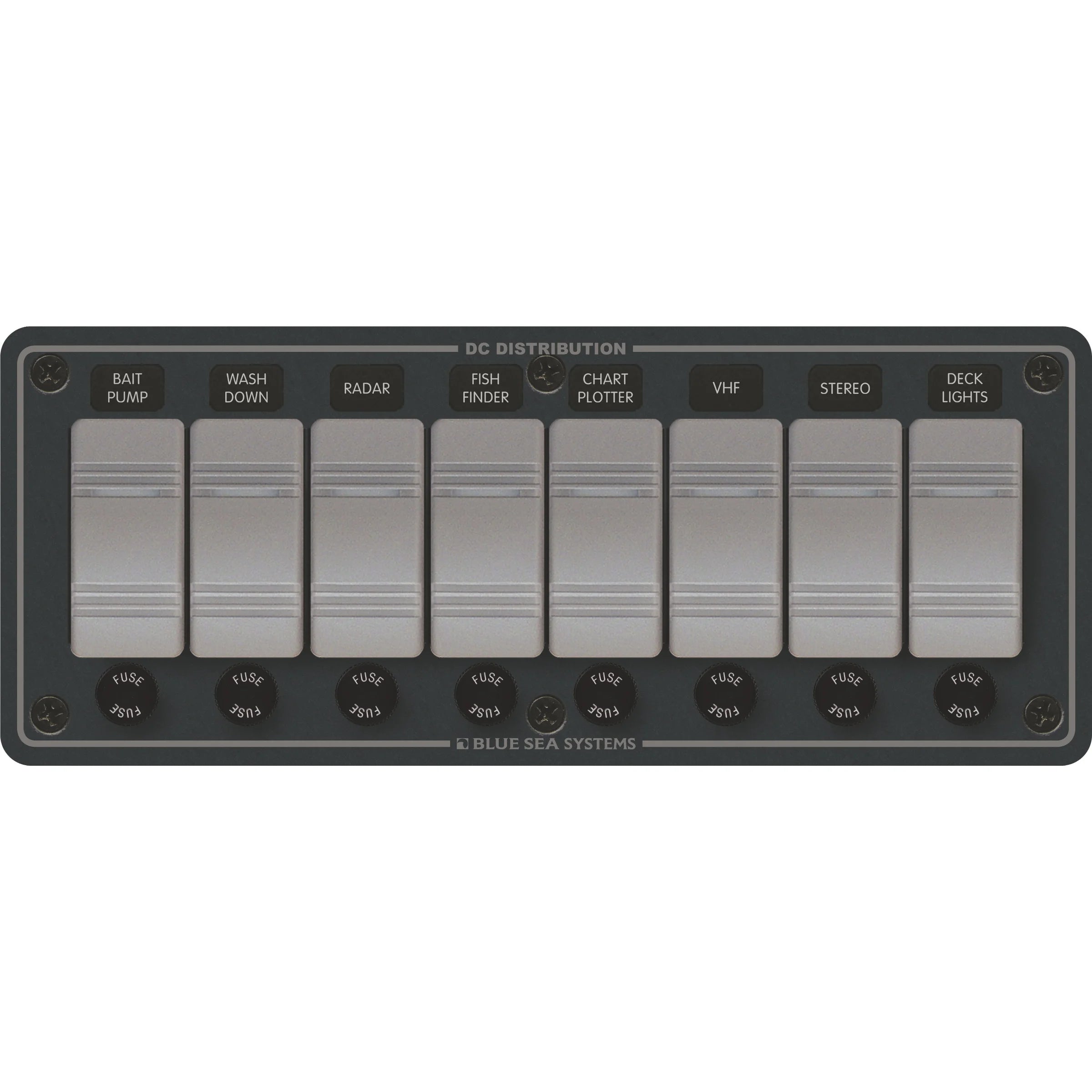 Blue Sea Systems Contura DC Switch Panel, Water Resistant, 12/24V DC, ON-OFF Switches, Slate Gray Finish — Quality Boat Parts