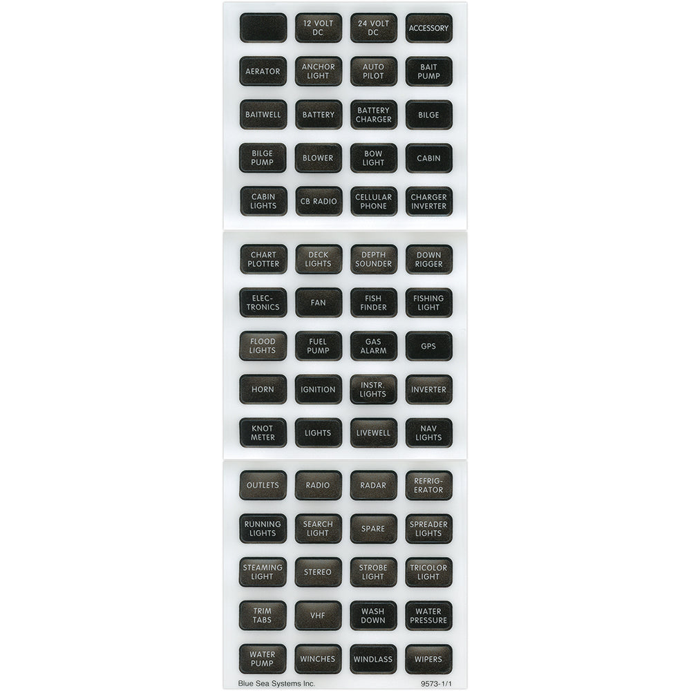 Blue Sea Systems Small Format DC Label Kit, For Contura Waterproof Panels, ST Blade Fuse Blocks, 60 Labels — Quality Boat Parts