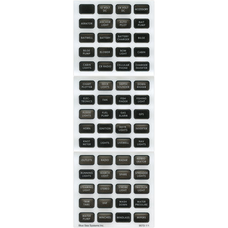 Blue Sea Systems Small Format DC Label Kit, For Contura Waterproof Panels, ST Blade Fuse Blocks, 60 Labels — Quality Boat Parts