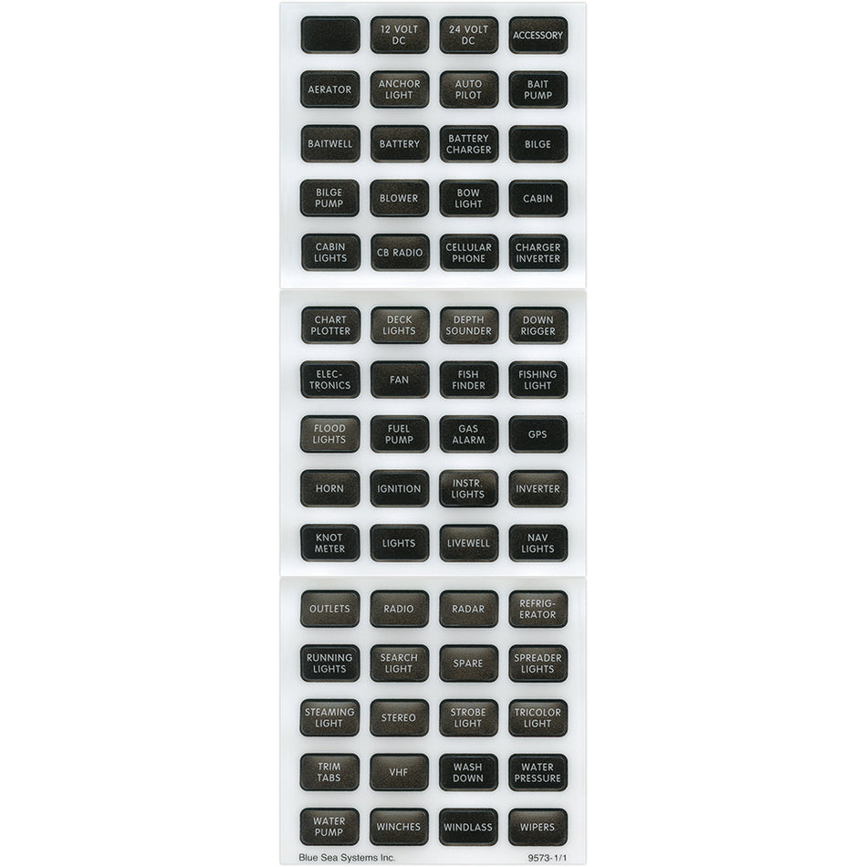 Blue Sea Systems Small Format DC Label Kit, For Contura Waterproof Panels, ST Blade Fuse Blocks, 60 Labels — Quality Boat Parts