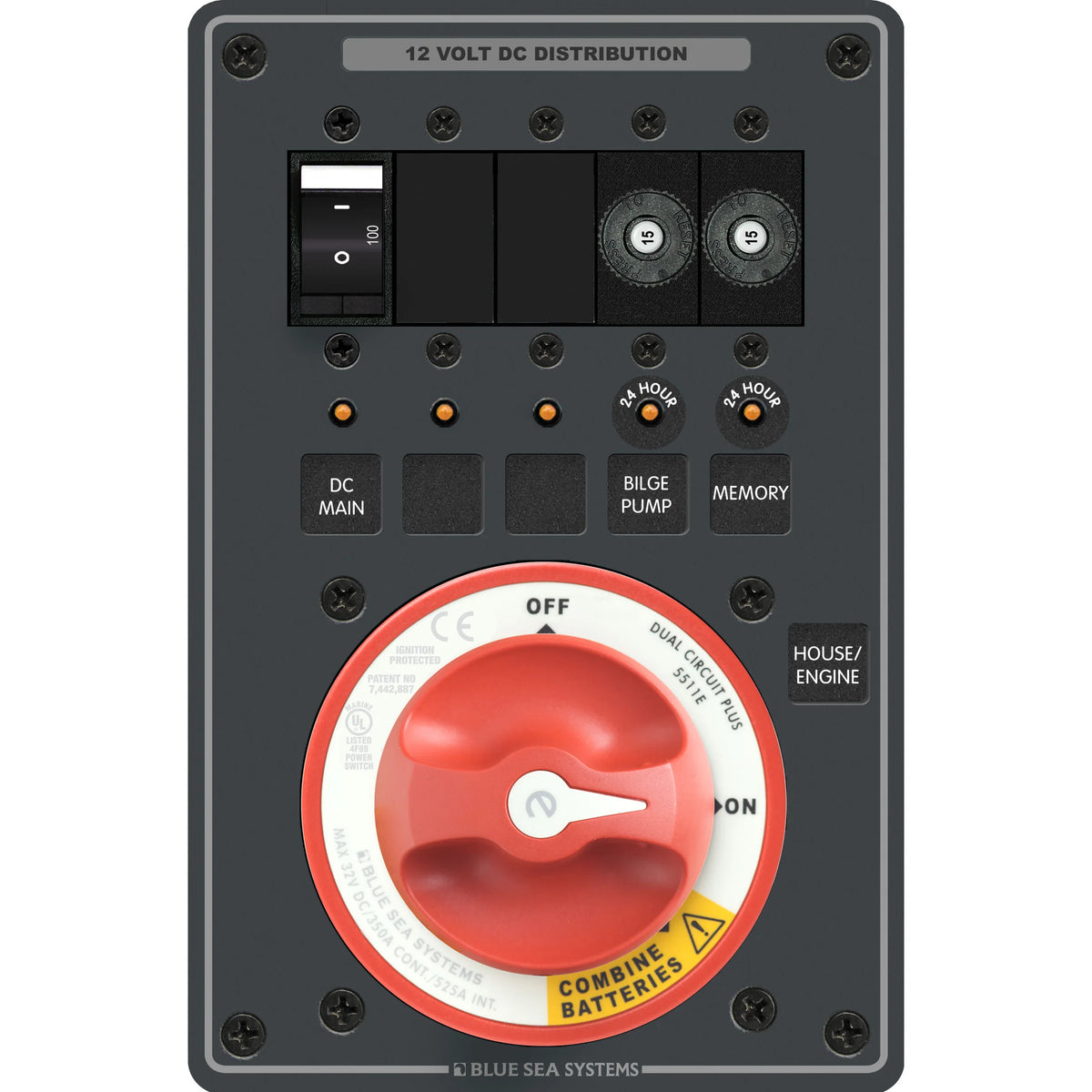 Blue Sea Systems Dual Battery Bank Management Panel, 12V/24V DC, 32V Max, Emergency Cross Connect — Quality Boat Parts
