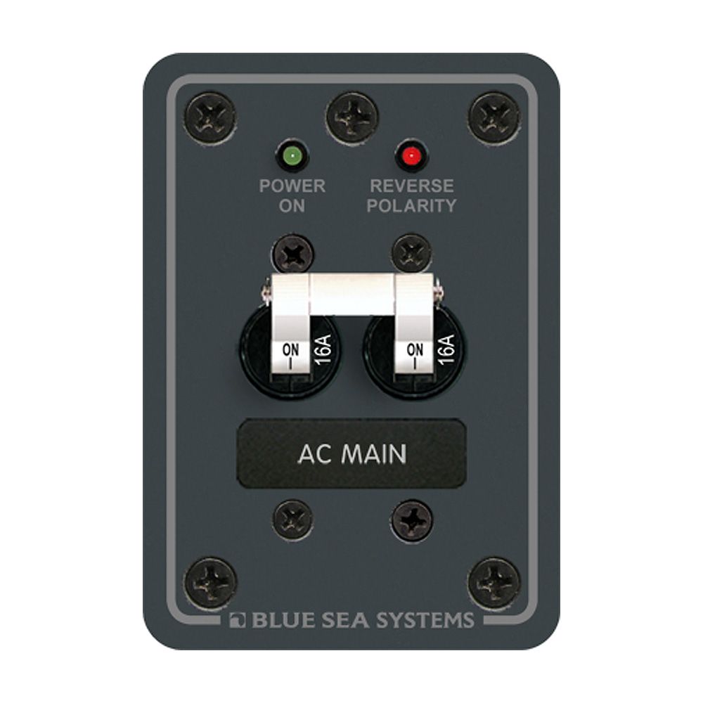 Blue Sea Systems AC Main European Circuit Breaker Panel, 230V AC, Double Pole, 2.63 x 3.75 in, Reverse Polarity LED — Quality Boat Parts