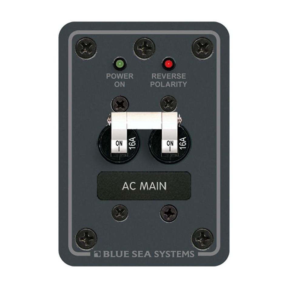 Blue Sea Systems AC Main European Circuit Breaker Panel, 230V AC, Double Pole, 2.63 x 3.75 in, Reverse Polarity LED — Quality Boat Parts