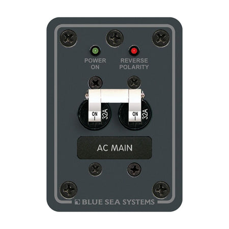 Blue Sea Systems AC Main European Circuit Breaker Panel, 230V AC, Double Pole, 2.63 x 3.75 in, Reverse Polarity LED — Quality Boat Parts