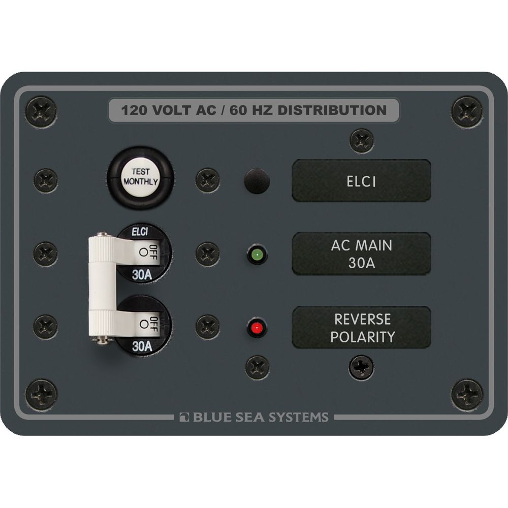 Blue Sea Systems ELCI Main Circuit Breaker Panel, 30A Double Pole, 120V AC, 30mA Leakage Trip — Quality Boat Parts