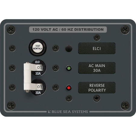Blue Sea Systems ELCI Main Circuit Breaker Panel, 30A Double Pole, 120V AC, 30mA Leakage Trip — Quality Boat Parts