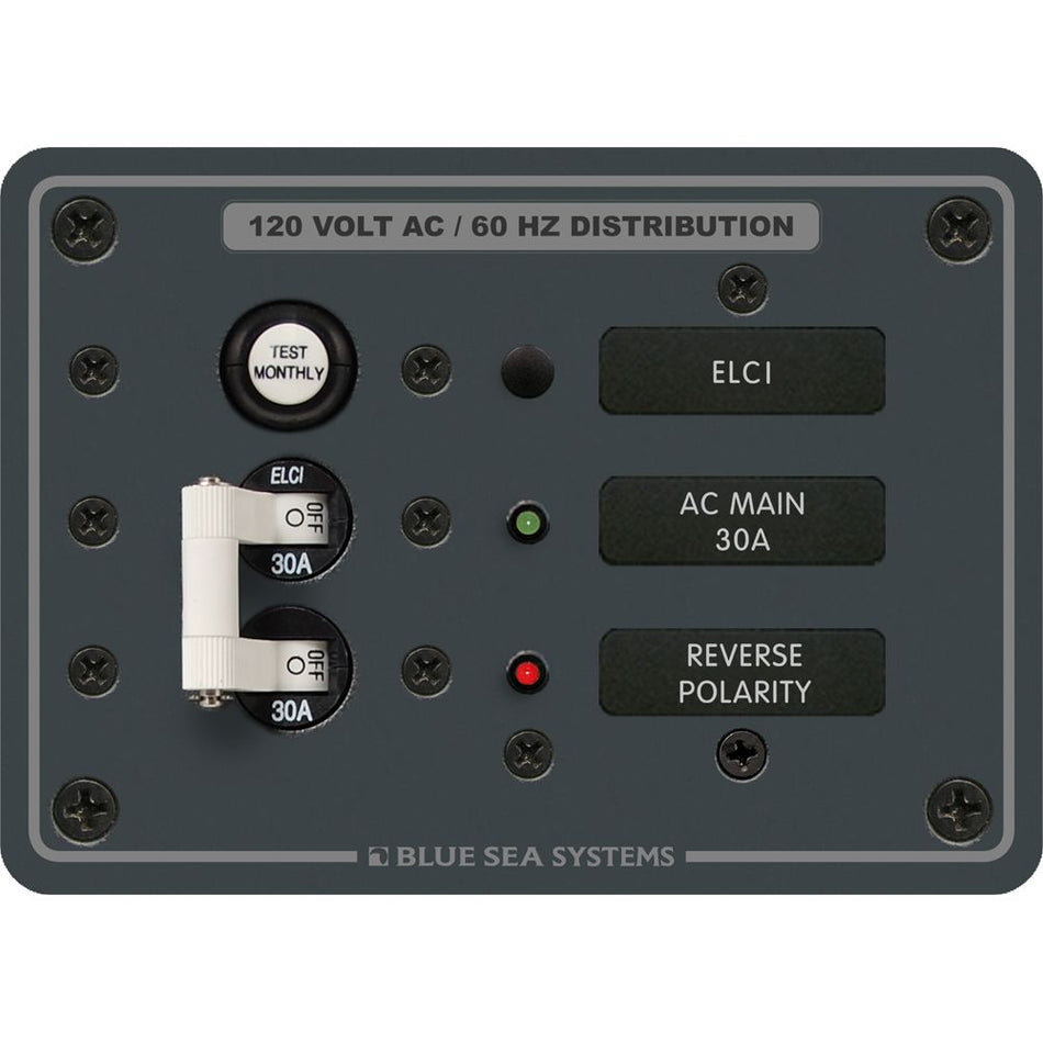 Blue Sea Systems ELCI Main Circuit Breaker Panel, 30A Double Pole, 120V AC, 30mA Leakage Trip — Quality Boat Parts