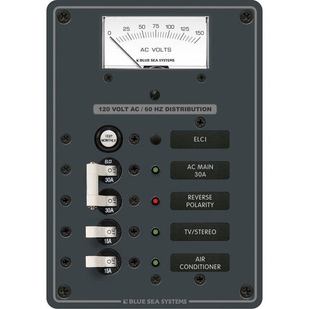 Blue Sea Systems ELCI Main Circuit Breaker Panel, 30A Double Pole, 120V AC, 30mA Leakage Trip — Quality Boat Parts