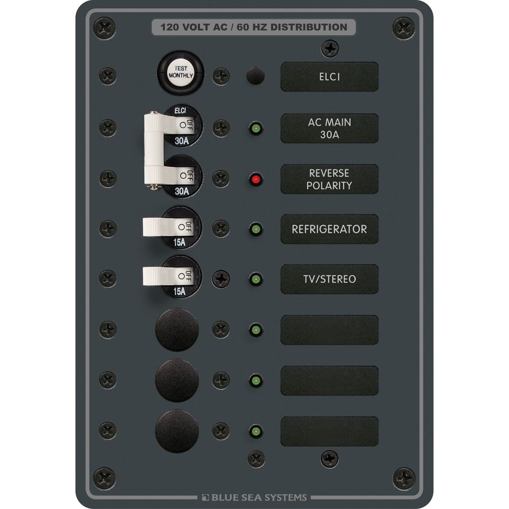 Blue Sea Systems ELCI Main Circuit Breaker Panel, 30A Double Pole, 120V AC, 30mA Leakage Trip — Quality Boat Parts