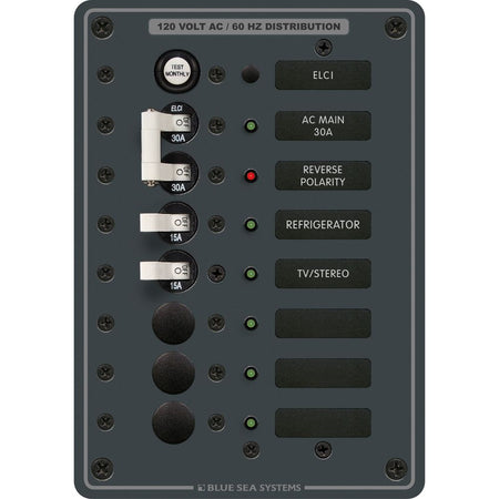 Blue Sea Systems ELCI Main Circuit Breaker Panel, 30A Double Pole, 120V AC, 30mA Leakage Trip — Quality Boat Parts