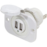 Blue Sea Systems Dual USB Charger Socket, 12/24V DC, 2.1A, IP45, 1 1/8 in Cutout, Watertight Cap — Quality Boat Parts