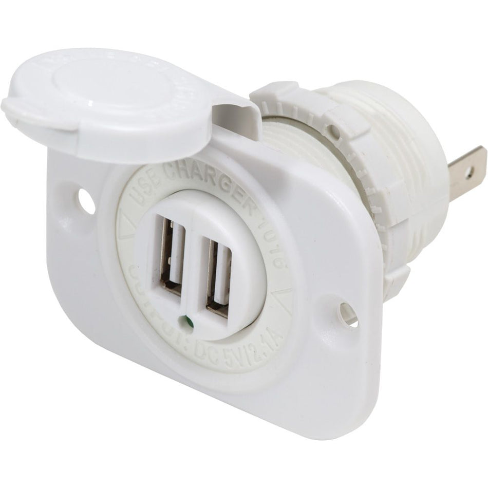Blue Sea Systems Dual USB Charger Socket, 12/24V DC, 2.1A, IP45, 1 1/8 in Cutout, Watertight Cap — Quality Boat Parts