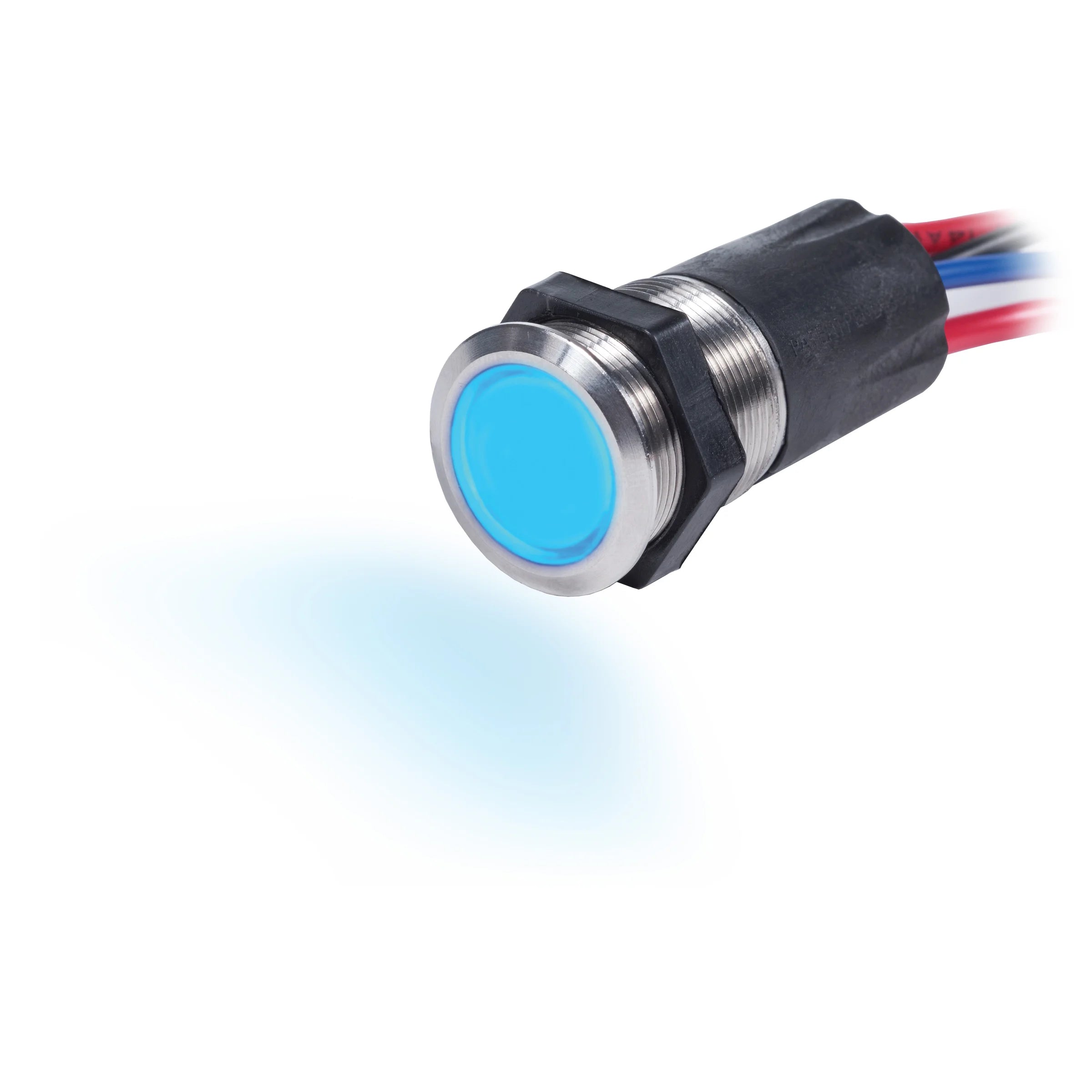 Blue Sea Systems Backlit Push Button Switch, 15A, 12V DC, IP67, 7/8 in Mounting Hole, Blue/Red Backlight — Quality Boat Parts