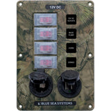 Blue Sea Systems Water-Resistant Circuit Breaker Switch Panel, 12V DC, Illuminated 15A Breakers, Exposed Mount — Quality Boat Parts