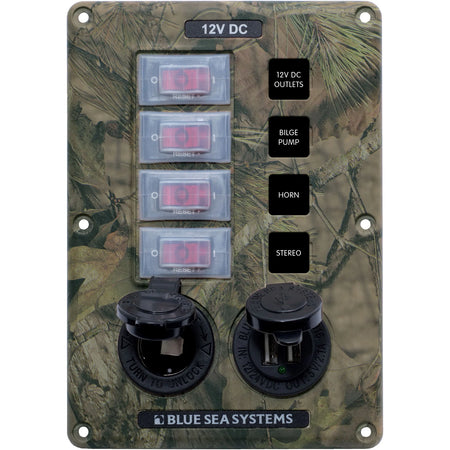 Blue Sea Systems Water-Resistant Circuit Breaker Switch Panel, 12V DC, Illuminated 15A Breakers, Exposed Mount — Quality Boat Parts