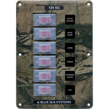 Blue Sea Systems Water-Resistant Circuit Breaker Switch Panel, 12V DC, Illuminated 15A Breakers, Exposed Mount — Quality Boat Parts