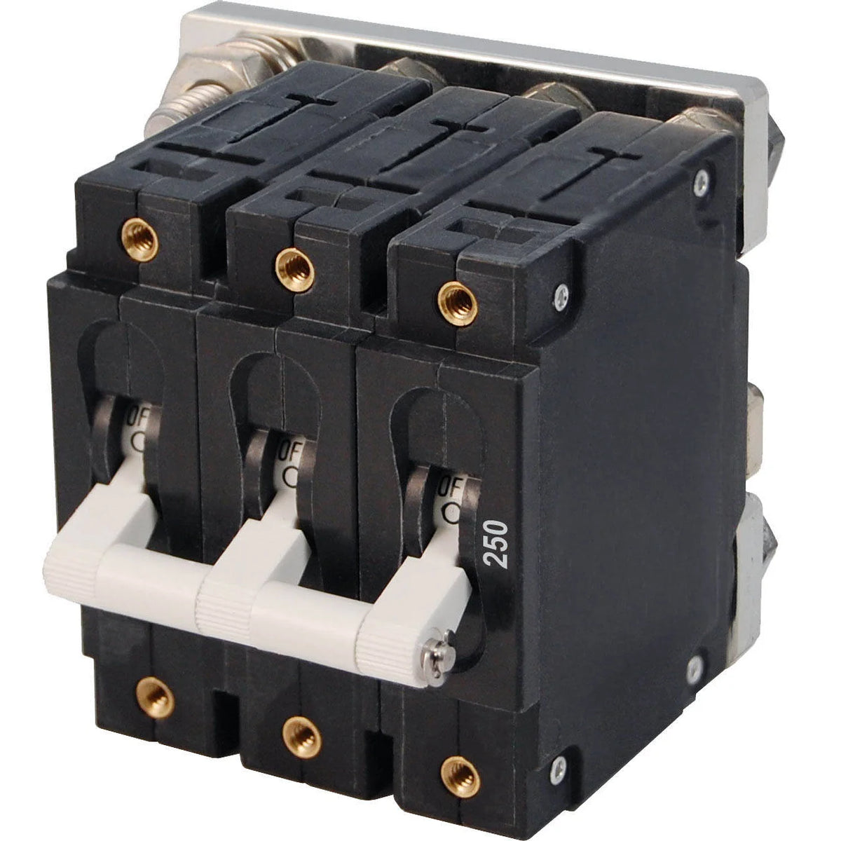 Blue Sea Systems C-Series White Toggle Circuit Breaker, Triple Pole, Magnetic Hydraulic Trip Free, 65V DC — Quality Boat Parts