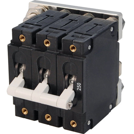 Blue Sea Systems C-Series White Toggle Circuit Breaker, Triple Pole, Magnetic Hydraulic Trip Free, 65V DC — Quality Boat Parts