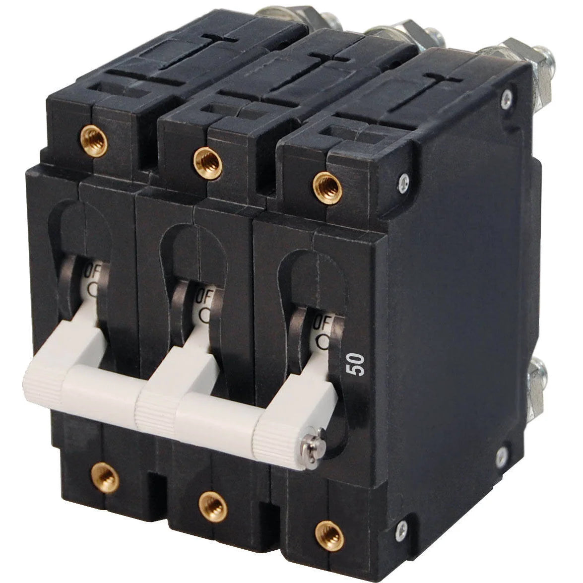 Blue Sea Systems C-Series Toggle Circuit Breaker, Triple Pole, 120/240V AC, 80V DC, White Actuator — Quality Boat Parts