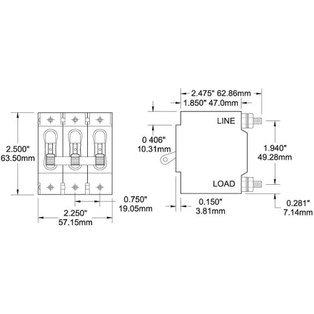 Blue Sea Systems C-Series Toggle Circuit Breaker, Triple Pole, 120/240V AC, 80V DC, White Actuator — Quality Boat Parts