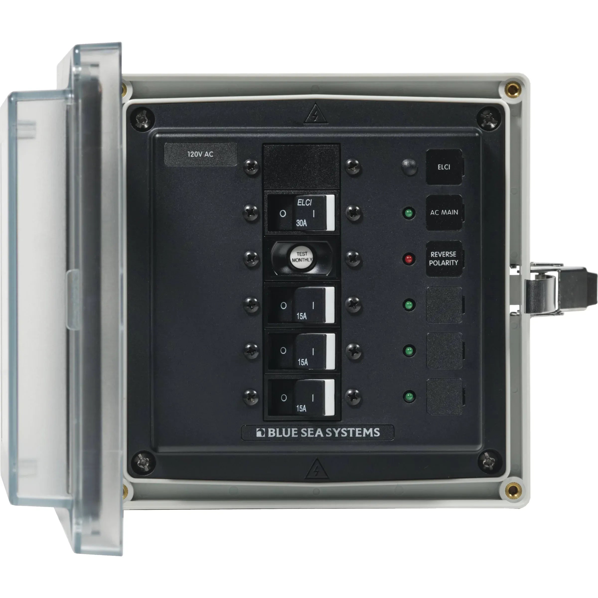Blue Sea Systems SMS Surface Mount System Panel Enclosure, IP66, Glass-Filled Polycarbonate, Clear Cover, 6 x 6 x 4 in — Quality Boat Parts