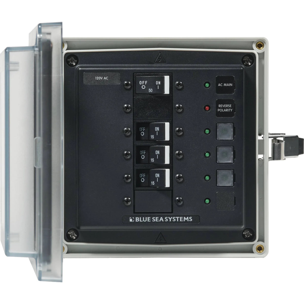 Blue Sea Systems SMS Surface Mount System Panel Enclosure, IP66, Glass-Filled Polycarbonate, Clear Cover, 6 x 6 x 4 in — Quality Boat Parts