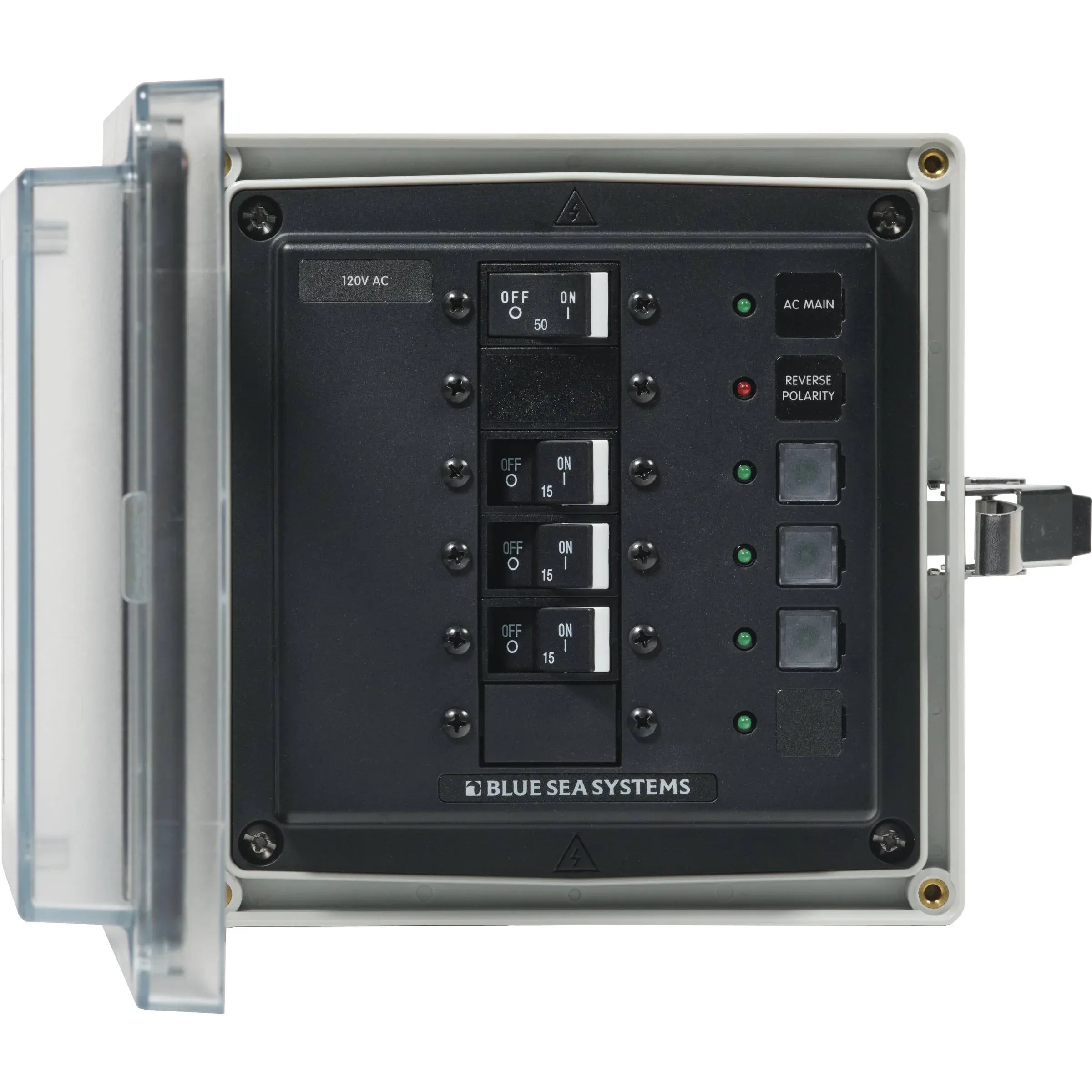 Blue Sea Systems SMS Surface Mount System Panel Enclosure, IP66, Glass-Filled Polycarbonate, Clear Cover, 6 x 6 x 4 in — Quality Boat Parts