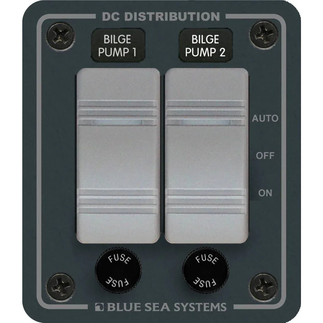 Blue Sea Systems Contura Bilge Pump Control DC Panel, 12/24V, Water-Resistant, 45A, 15A AGC Fuses — Quality Boat Parts