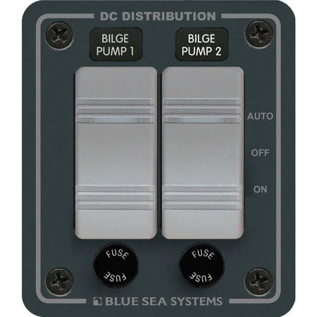 Blue Sea Systems Contura Bilge Pump Control DC Panel, 12/24V, Water-Resistant, 45A, 15A AGC Fuses — Quality Boat Parts