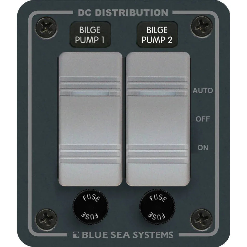 Blue Sea Systems Contura Bilge Pump Control DC Panel, 12/24V, Water-Resistant, 45A, 15A AGC Fuses — Quality Boat Parts