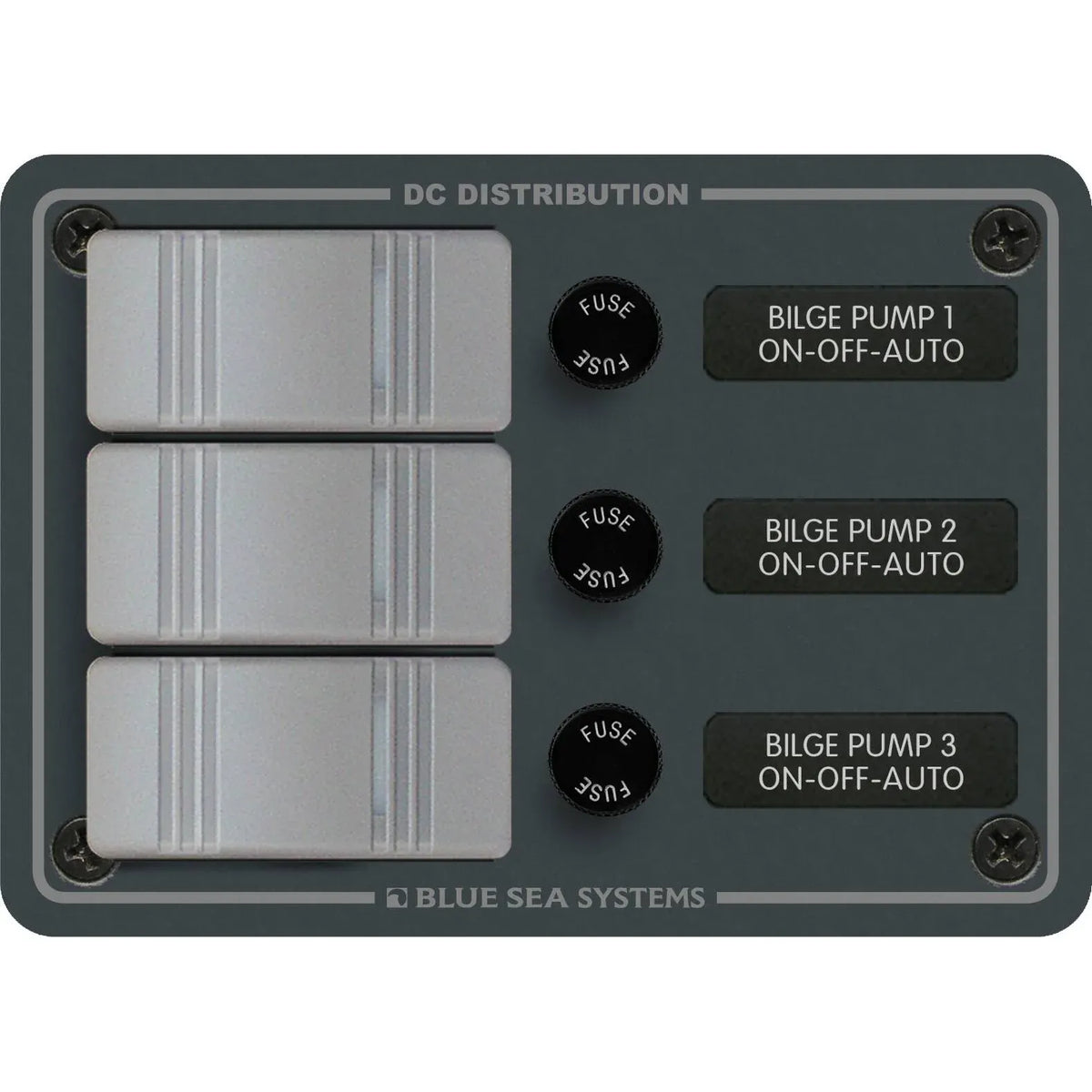 Blue Sea Systems Contura Bilge Pump Control DC Panel, 12/24V, Water-Resistant, 45A, 15A AGC Fuses — Quality Boat Parts