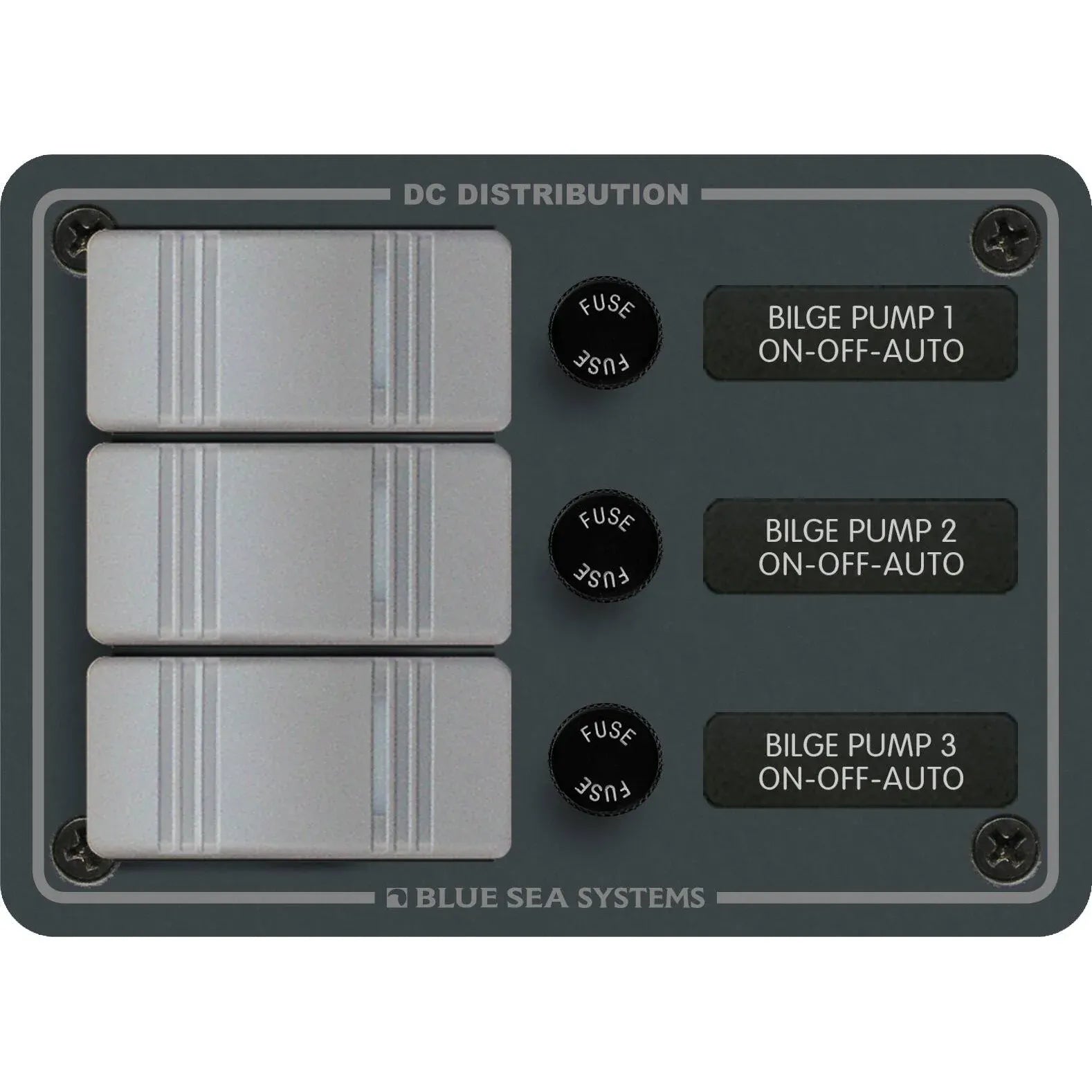 Blue Sea Systems Contura Bilge Pump Control DC Panel, 12/24V, Water-Resistant, 45A, 15A AGC Fuses — Quality Boat Parts