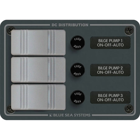 Blue Sea Systems Contura Bilge Pump Control DC Panel, 12/24V, Water-Resistant, 45A, 15A AGC Fuses — Quality Boat Parts