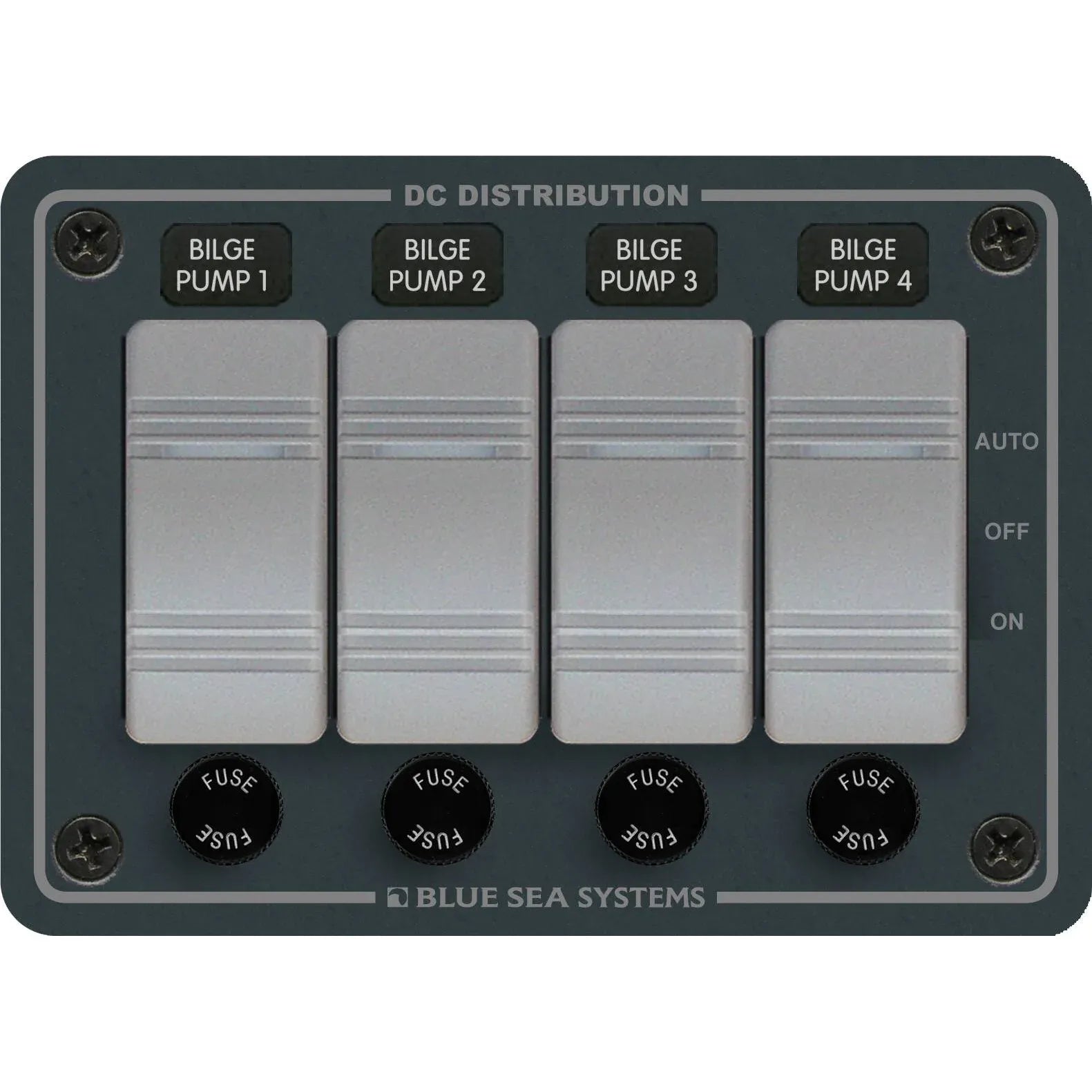 Blue Sea Systems Contura Bilge Pump Control DC Panel, 12/24V, Water-Resistant, 45A, 15A AGC Fuses — Quality Boat Parts