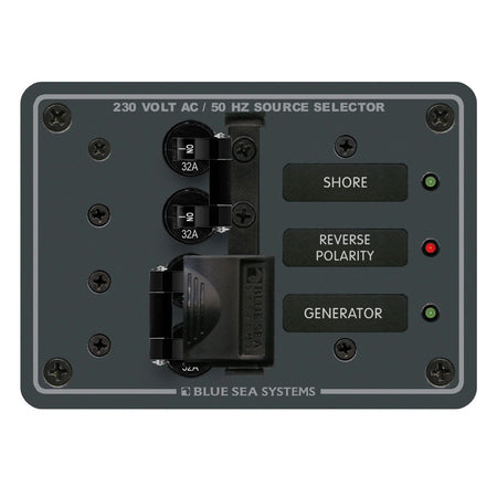 Blue Sea Systems AC Toggle Source Selector Panel, European, 230V AC, 2 Sources — Quality Boat Parts