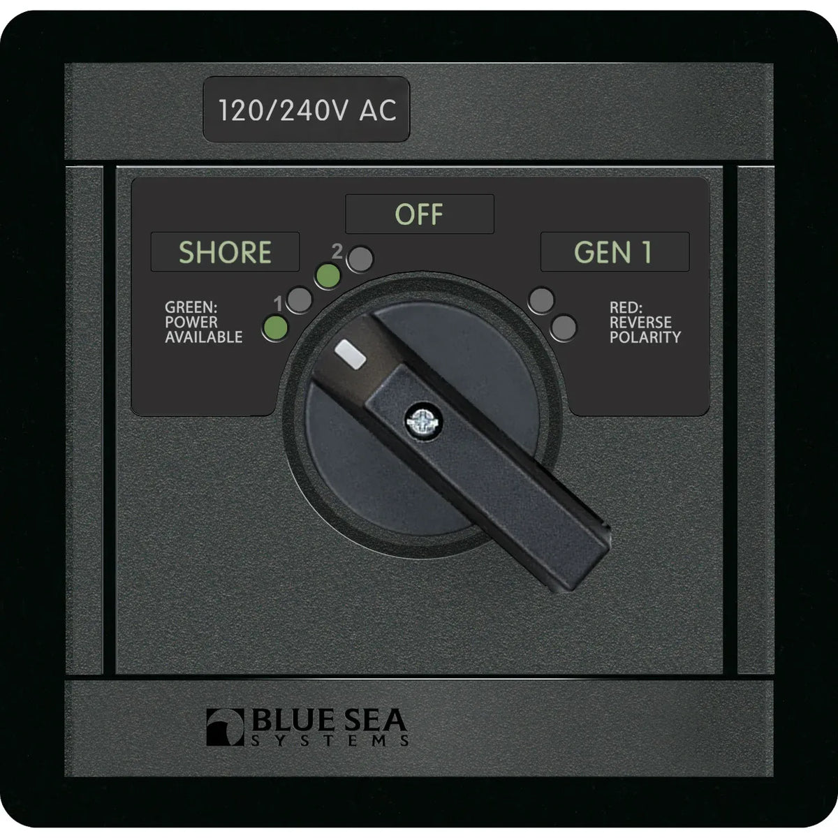Blue Sea Systems 360 AC Source Selector Rotary Switch Panel, 120/240V AC, 2 Sources — Quality Boat Parts