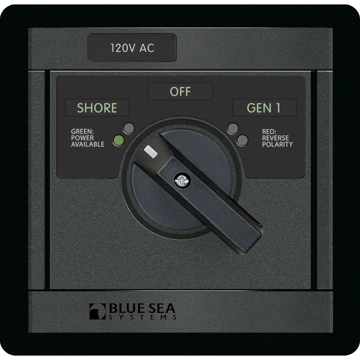 Blue Sea Systems 360 Panel AC Rotary Source Selector Module, Single Output, Red Reverse Polarity LEDs, Green Power Available LEDs — Quality Boat Parts
