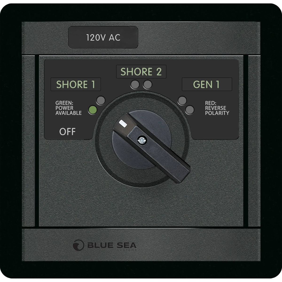 Blue Sea Systems 360 Panel AC Rotary Source Selector Module, Single Output, Red Reverse Polarity LEDs, Green Power Available LEDs — Quality Boat Parts