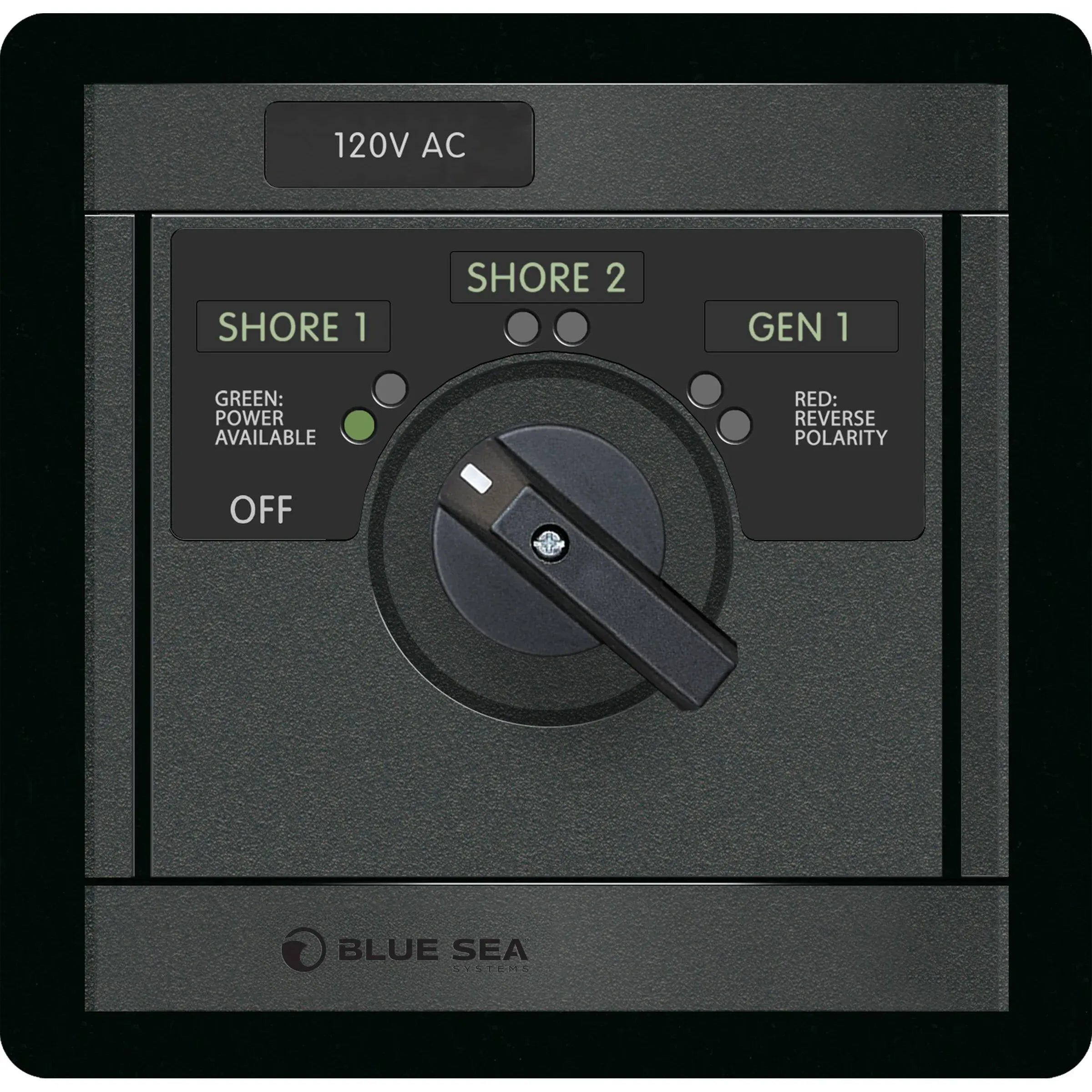 Blue Sea Systems 360 Panel AC Rotary Source Selector Module, Single Output, Red Reverse Polarity LEDs, Green Power Available LEDs — Quality Boat Parts
