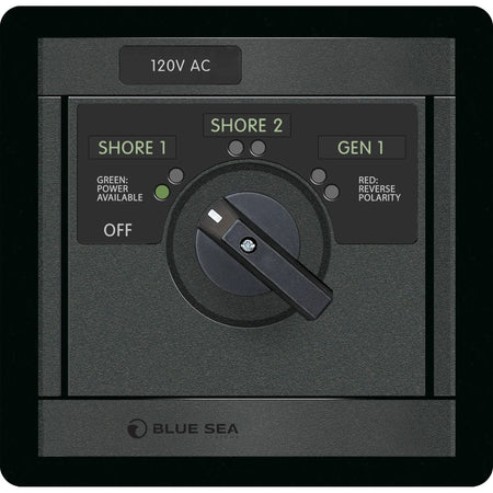 Blue Sea Systems 360 Panel AC Rotary Source Selector Module, Single Output, Red Reverse Polarity LEDs, Green Power Available LEDs — Quality Boat Parts