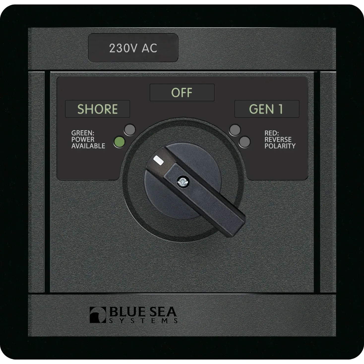 Blue Sea Systems 360 Panel AC Rotary Source Selector Module, Single Output, Red Reverse Polarity LEDs, Green Power Available LEDs — Quality Boat Parts
