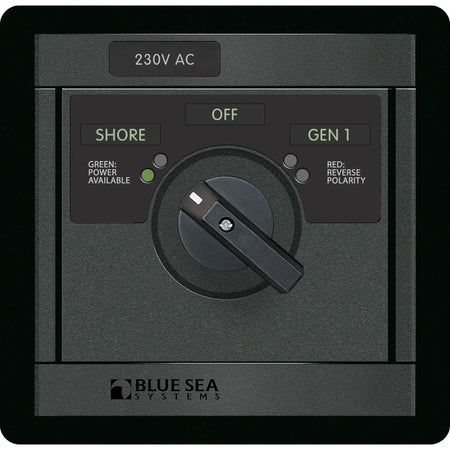 Blue Sea Systems 360 Panel AC Rotary Source Selector Module, Single Output, Red Reverse Polarity LEDs, Green Power Available LEDs — Quality Boat Parts
