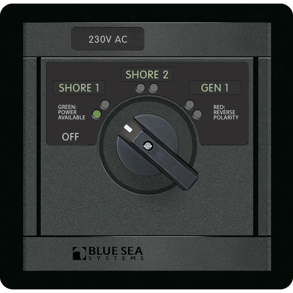 Blue Sea Systems 360 Panel AC Rotary Source Selector Module, Single Output, Red Reverse Polarity LEDs, Green Power Available LEDs — Quality Boat Parts