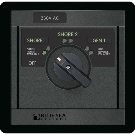 Blue Sea Systems 360 Panel AC Rotary Source Selector Module, Single Output, Red Reverse Polarity LEDs, Green Power Available LEDs — Quality Boat Parts