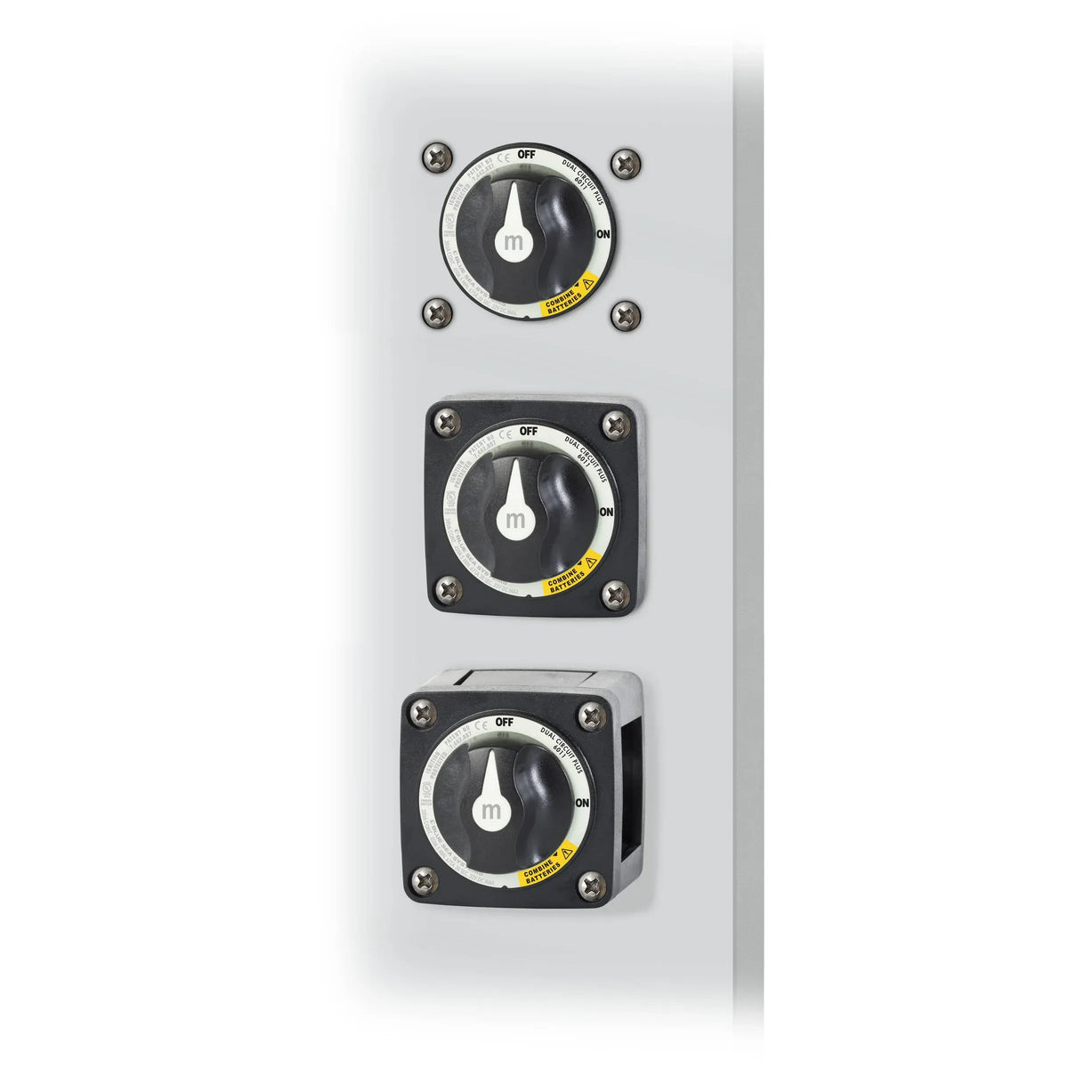 Blue Sea Systems m-Series Mini Dual Circuit Plus Battery Switch, 32V DC, 300A, 3 Position — Quality Boat Parts