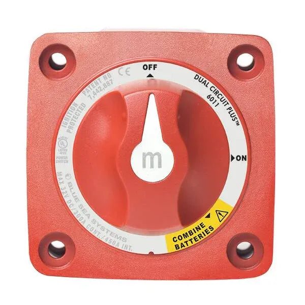 Blue Sea Systems m-Series Mini Dual Circuit Plus Battery Switch, 32V DC, 300A, 3 Position — Quality Boat Parts