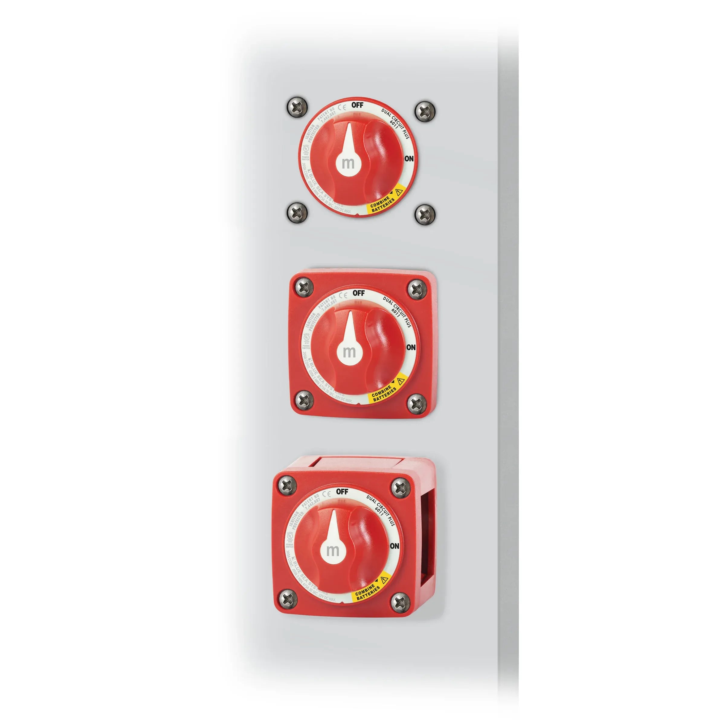 Blue Sea Systems m-Series Mini Dual Circuit Plus Battery Switch, 32V DC, 300A, 3 Position — Quality Boat Parts